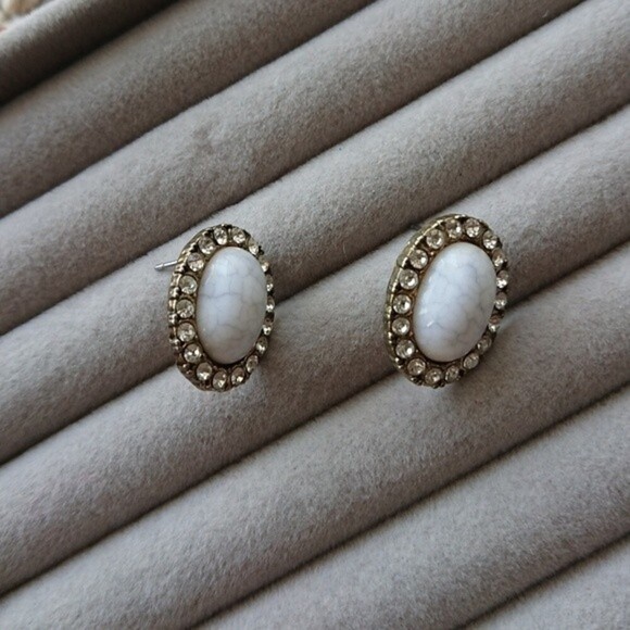 Vintage marble and crystal earrings - Picture 2 of 7